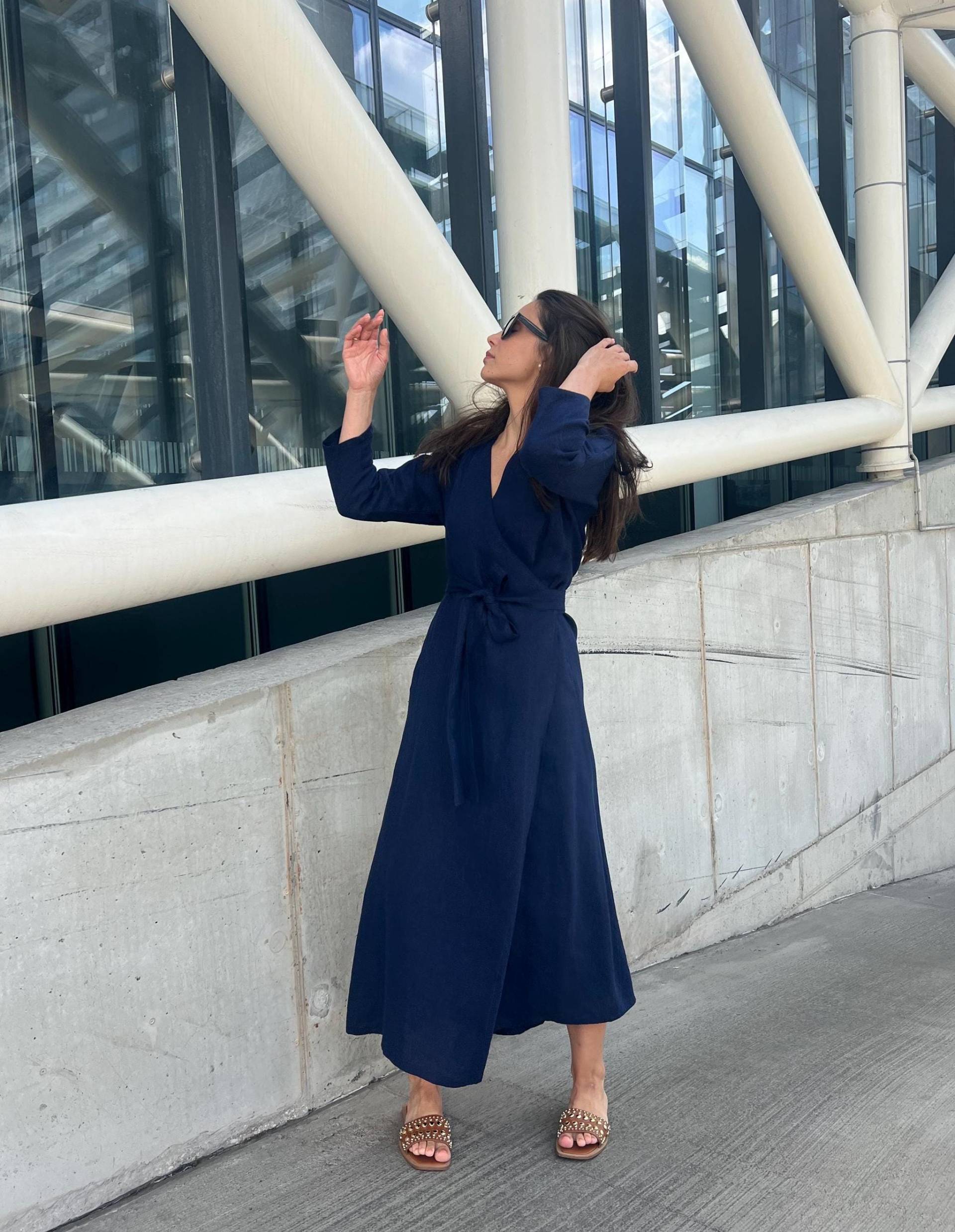 Leinen Maxi Wickelkleid, Langes Leinenkleid, Damenbekleidung, Kimono, Maxikleid, Elegantes Sommerkleid Tamara von Linenlara