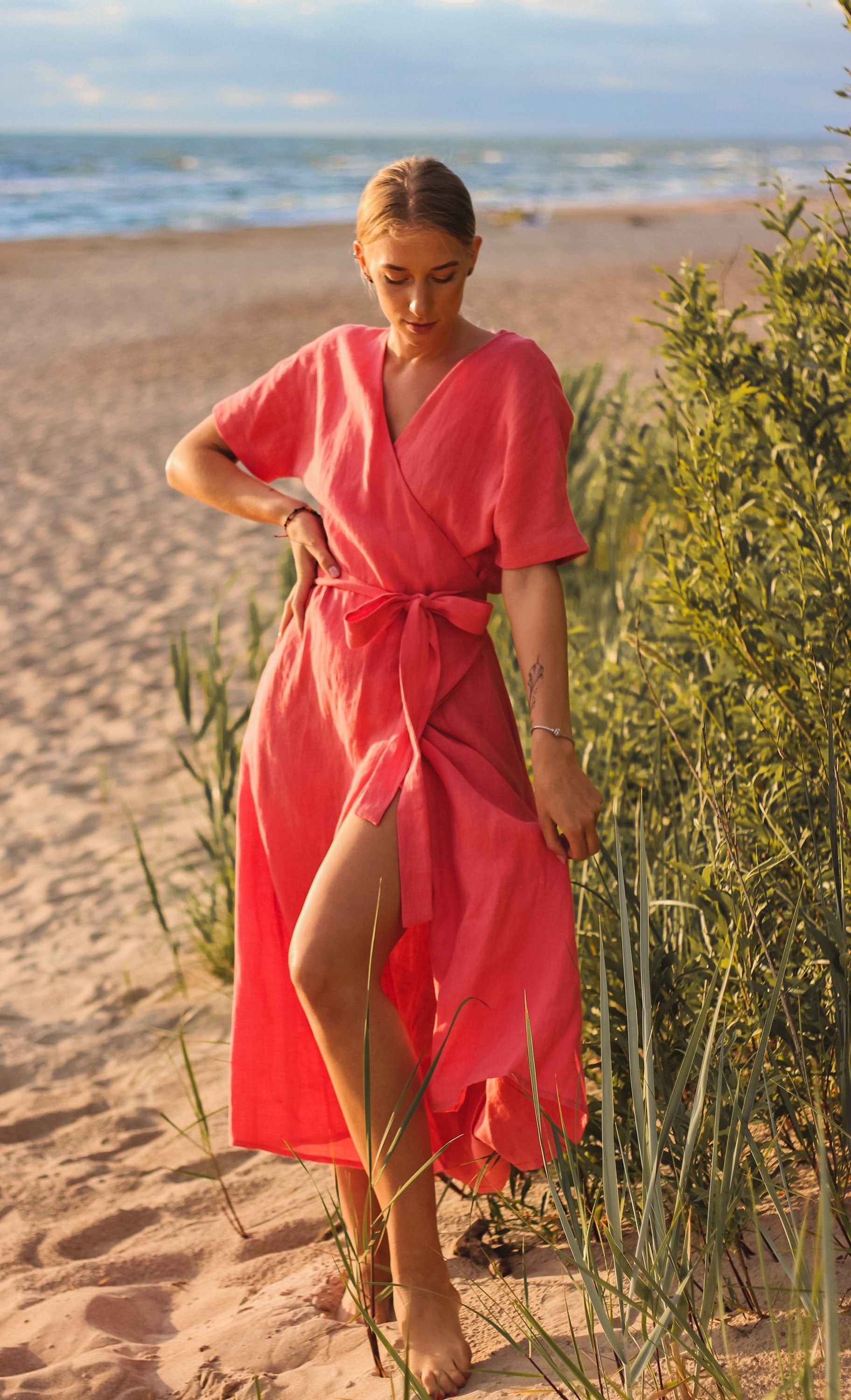 Leinen Wickelkleid, Maxi Kimono Kleid, Sommerkleid, Robe Langes Bio, Plus Size Tamara Kleid von Linenlara