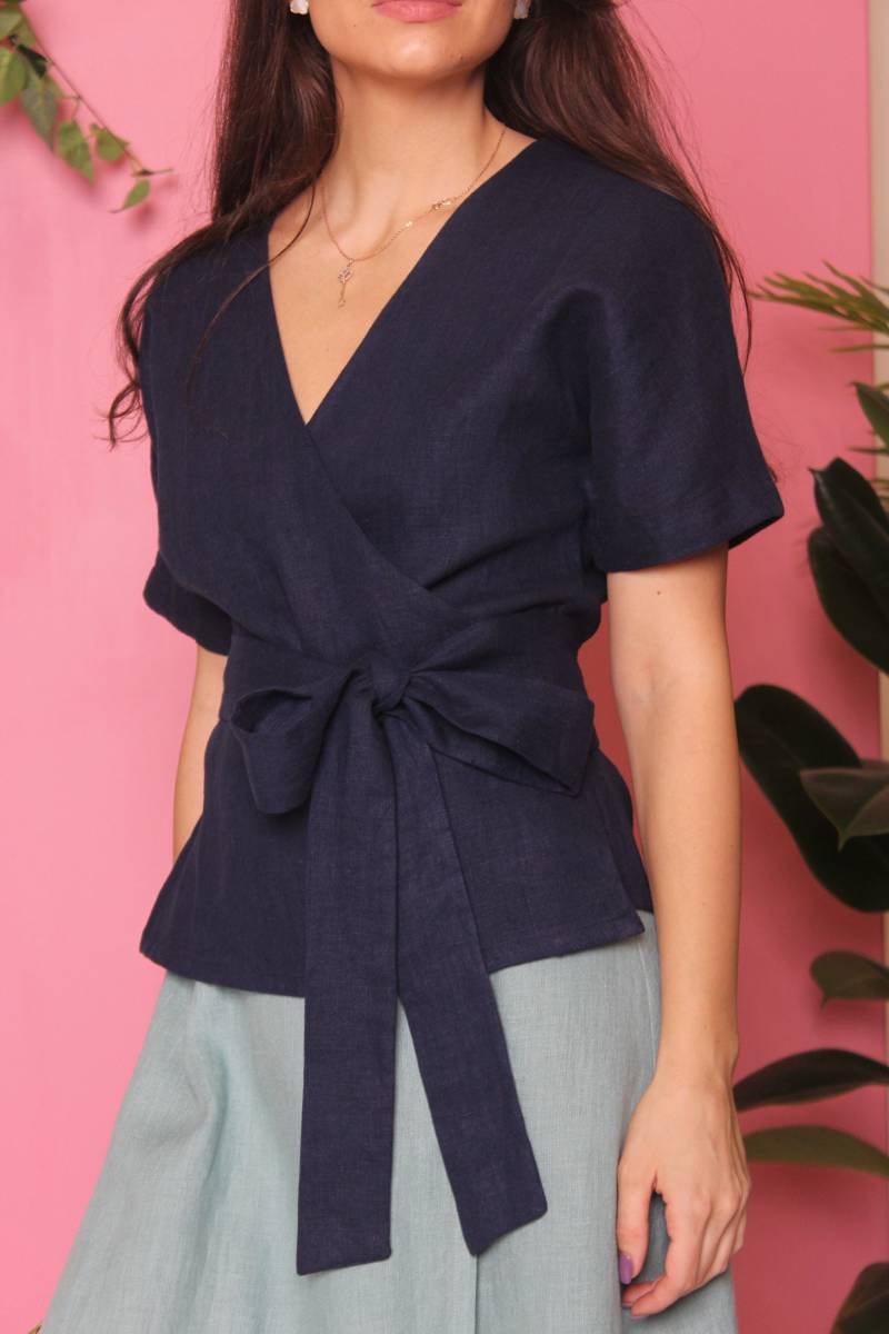 Leinen Wickeltop, Kimono Top, Bluse, Bluse Stefany, Wickel Top von Linenlara