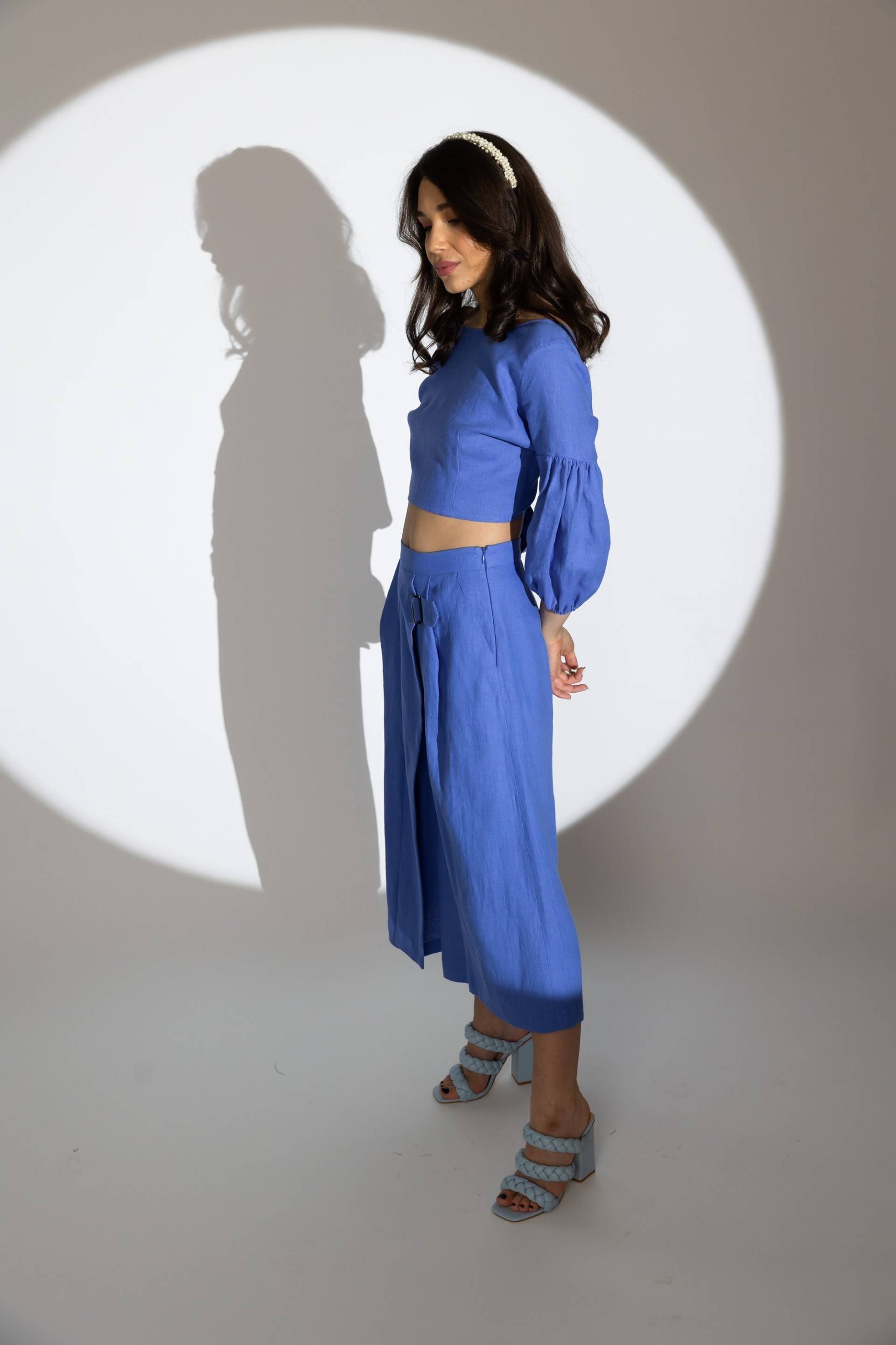 Leinen Zweiteiler, Crop Top, Leinenhosen, Sommerset, Leinenkleidung, Wickeltop, Gauchohosen, Joggerset, Stila Und Ariela Set von Linenlara