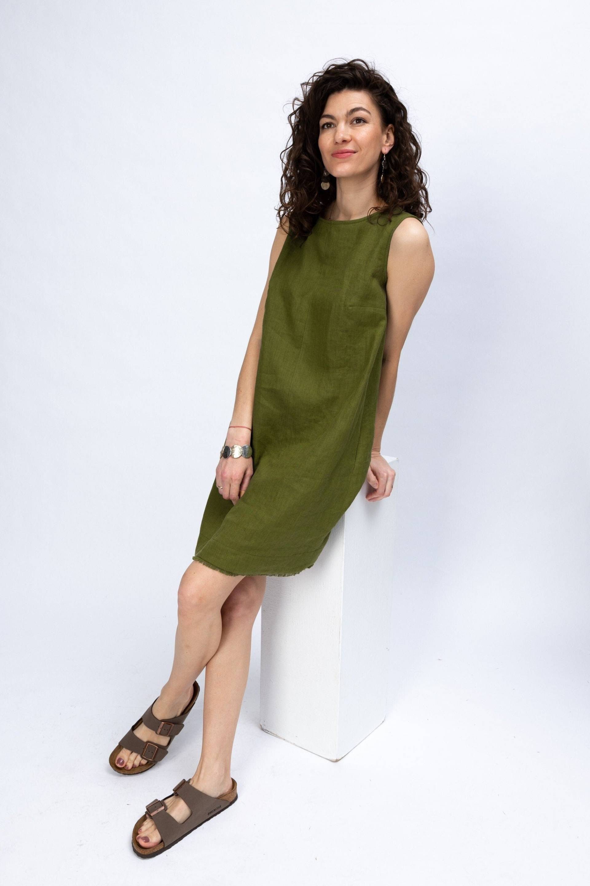 Mini Leinenkleid, Etuikleid, Moosgrünes Kleid, Sommerkleid, Leinenkleidung, Kleider Für Frauen Sommer, Kleid Jasmine von Linenlara