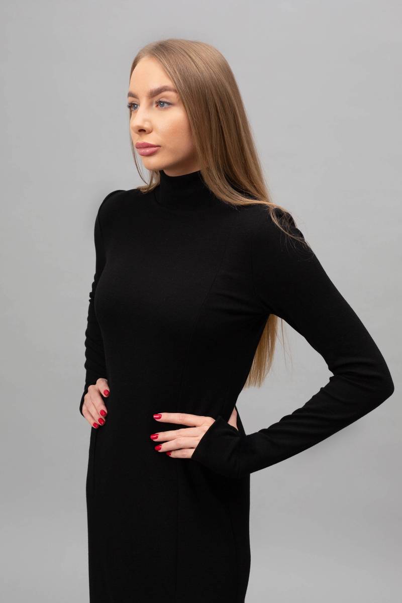 Schwarzes Langes Kleid, Langärmeliges Maxikleid, Elegante Damenkleider, Gothic Lässiges Bleistiftkleid, Agne-Kleid von Linenlara