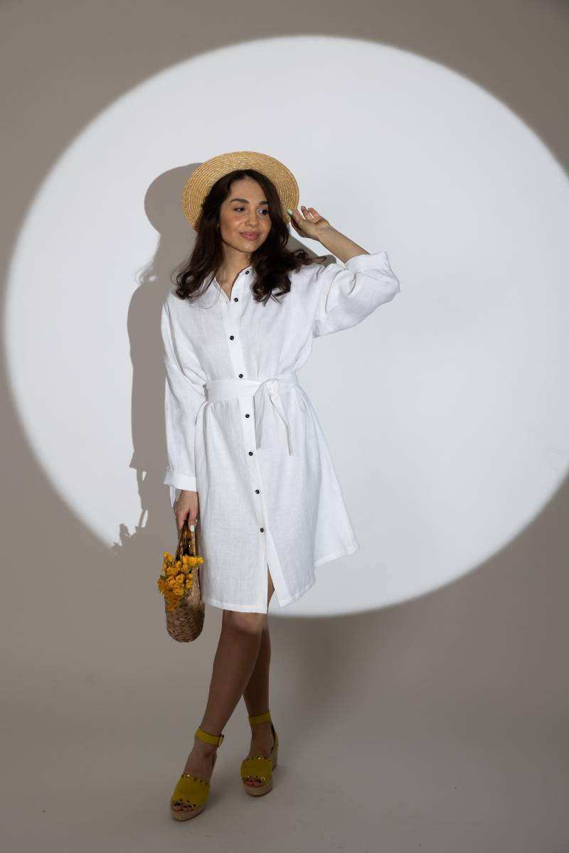 Shirtkleid, Leinenkleid, Sommerkleid Frauen, Strandkleid, Boho Kleid, Weißes Leinenhemdkleid Diana von Linenlara