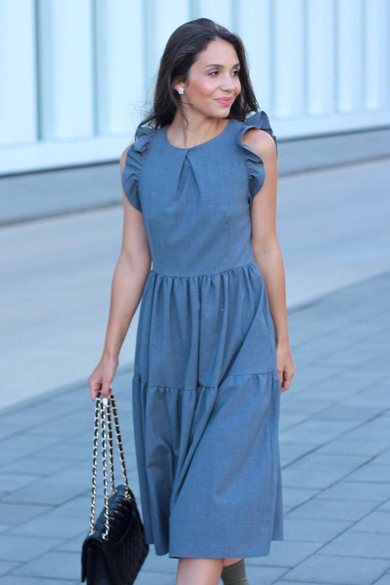 Wollkleid, Fit Und Flare Kleid, Midikleid, Elegantes Kleid Mit Taschen, Swan-Kleid Schmetterlingsärmeln von Linenlara