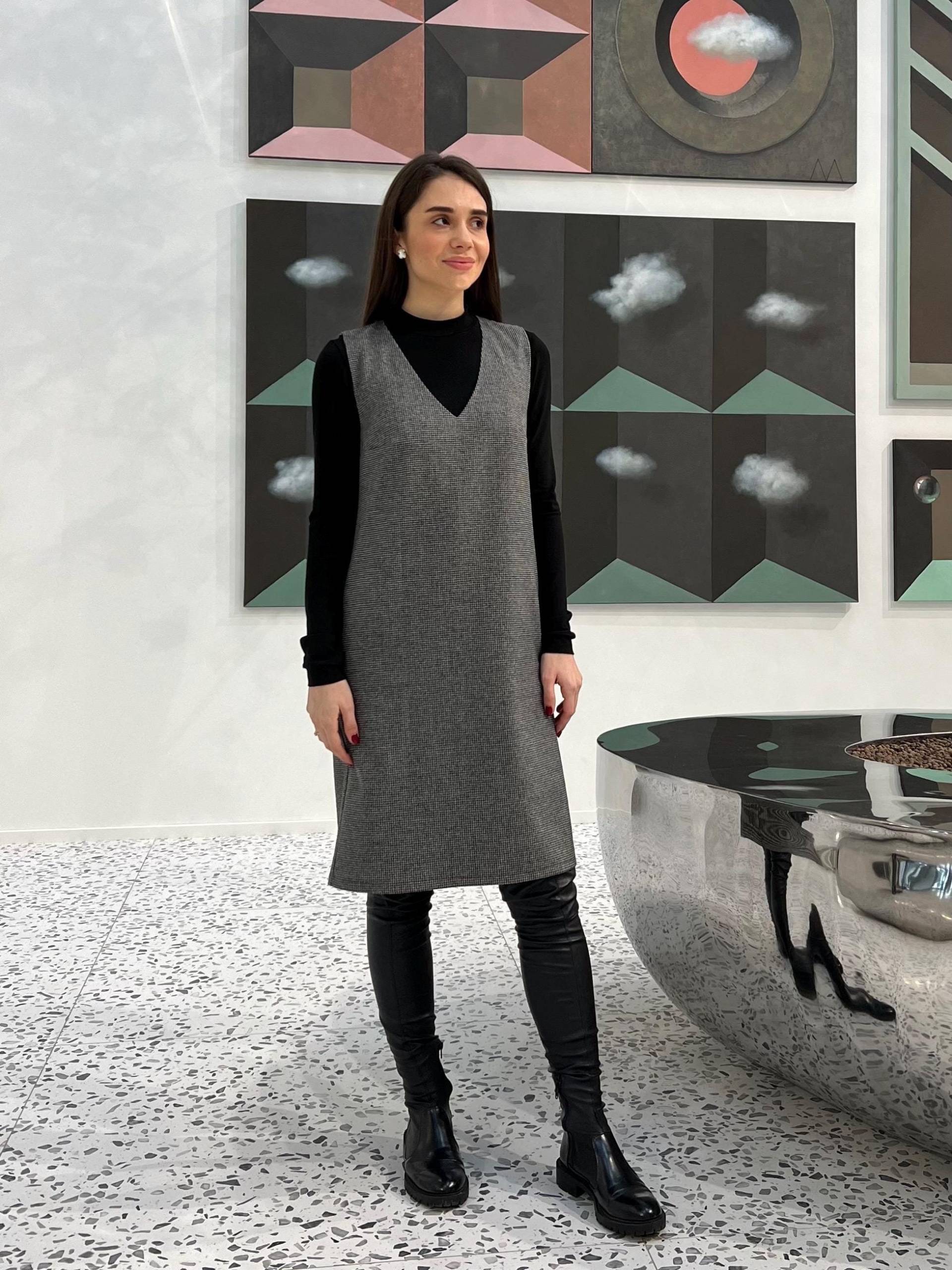 Wollkleid Mit Hahnentrittmuster, Ärmelloses Kleid Taschen, Knielanges Etuikleid, Winterkleid, Minimalistisch, Lässig, Kleid, Vera Damen von Linenlara