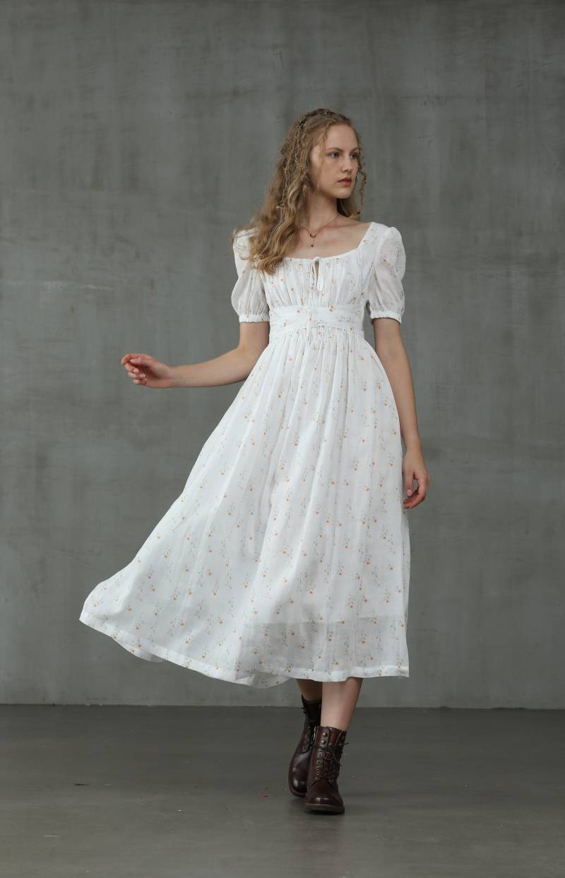 Geblümtes Leinenkleid, Leinenkleid Gänseblümchen, Weißes Prinzessin | Leinen von Linennaive