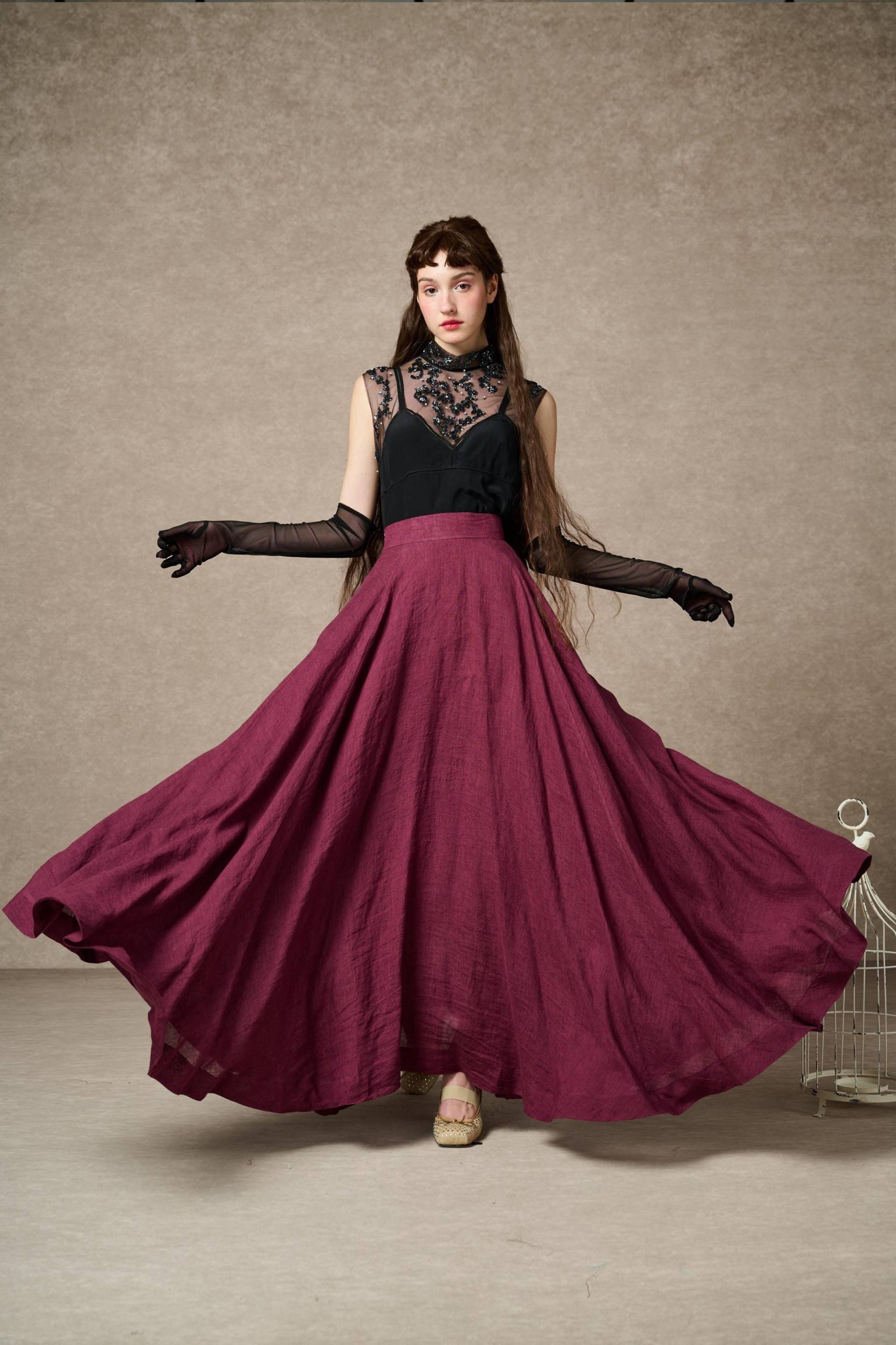 Leinen Rock Mit Taschen, Maxirock in Pflaume Lila, Vintage Leinenrock, Ausgestellter Rock, Premium Leinenrock Für Damen von Linennaive