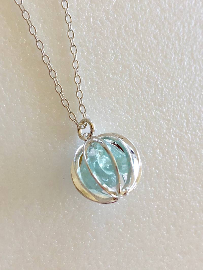 Aquamarin Käfig Anhänger, Blaue Edelsteine, Rohe Natürliche Nuggets, März Geburtsstein, Sterling Silber von Linettesjewelrychest