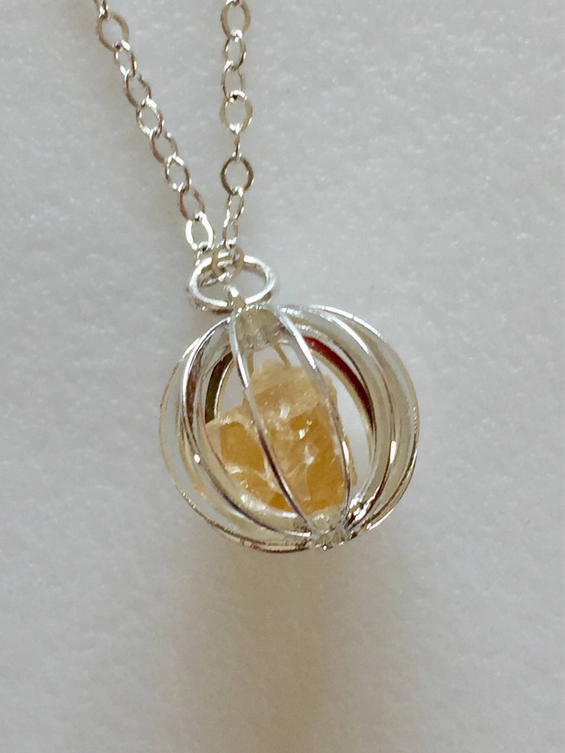 Citrin Halskette, Käfig Anhänger, Roh Nugget, Gelben Kristall November Geburtsstein, Sterling Silber von Linettesjewelrychest