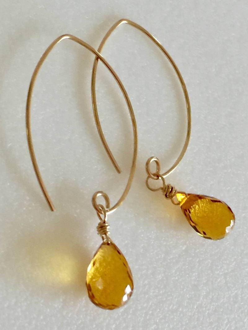 Citrine Gelbe Ohrringe, Madeira Quarz Edelsteine, Goldene Topas Teardrops, November Geburtsstein, Handgeschmiedete Ohrhaken, 24K Gold Vermeil von Linettesjewelrychest