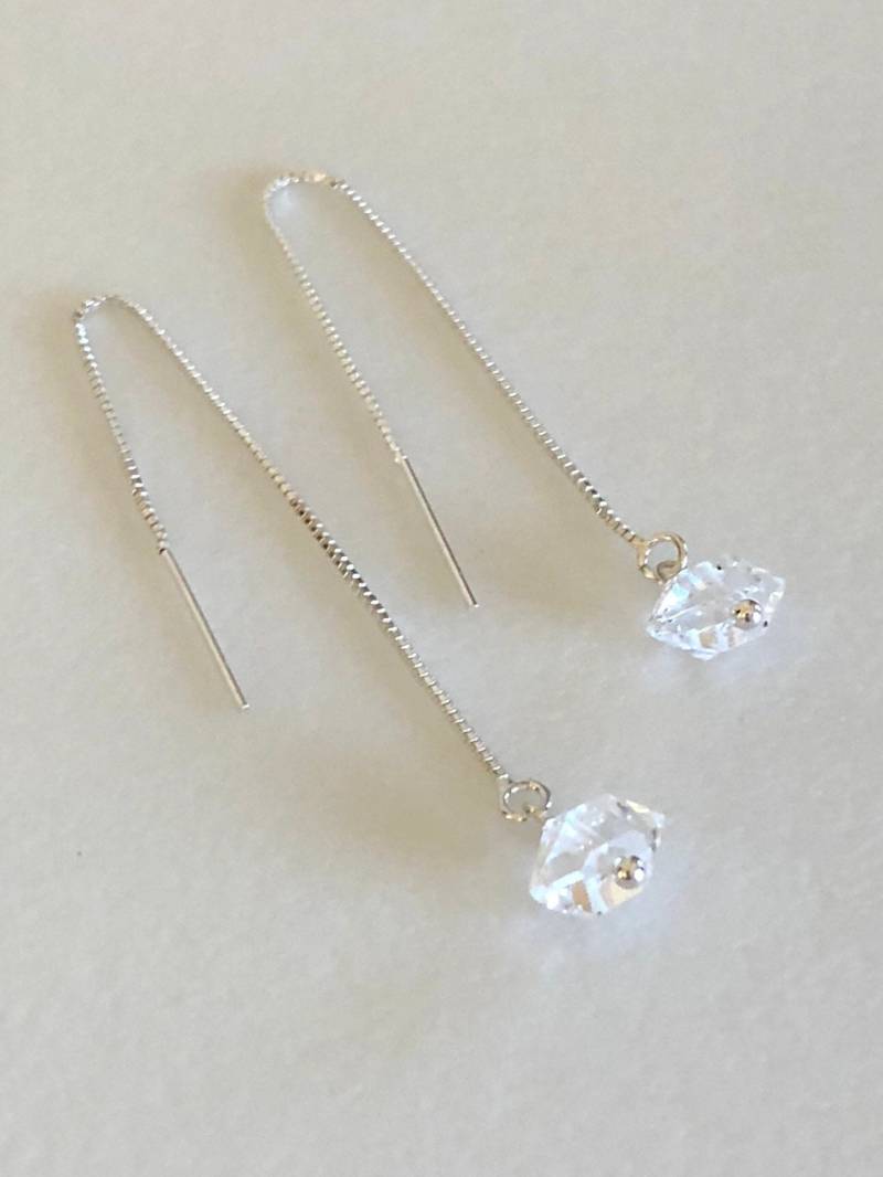 Herkimer-Diamant-Ohrringe, Einfädler-Ohrringe, April-Geburtsstein, Natürlicher Kristallquarz, Brautschmuck, 925Er Sterlingsilber Herkimer-Diamant-Ohrringe, Einfädler-Ohrringe, April-Geburtsstein, Natürlicher Kristallquarz, Brautschmuck, 925Er Sterlingsilber von Linettesjewelrychest