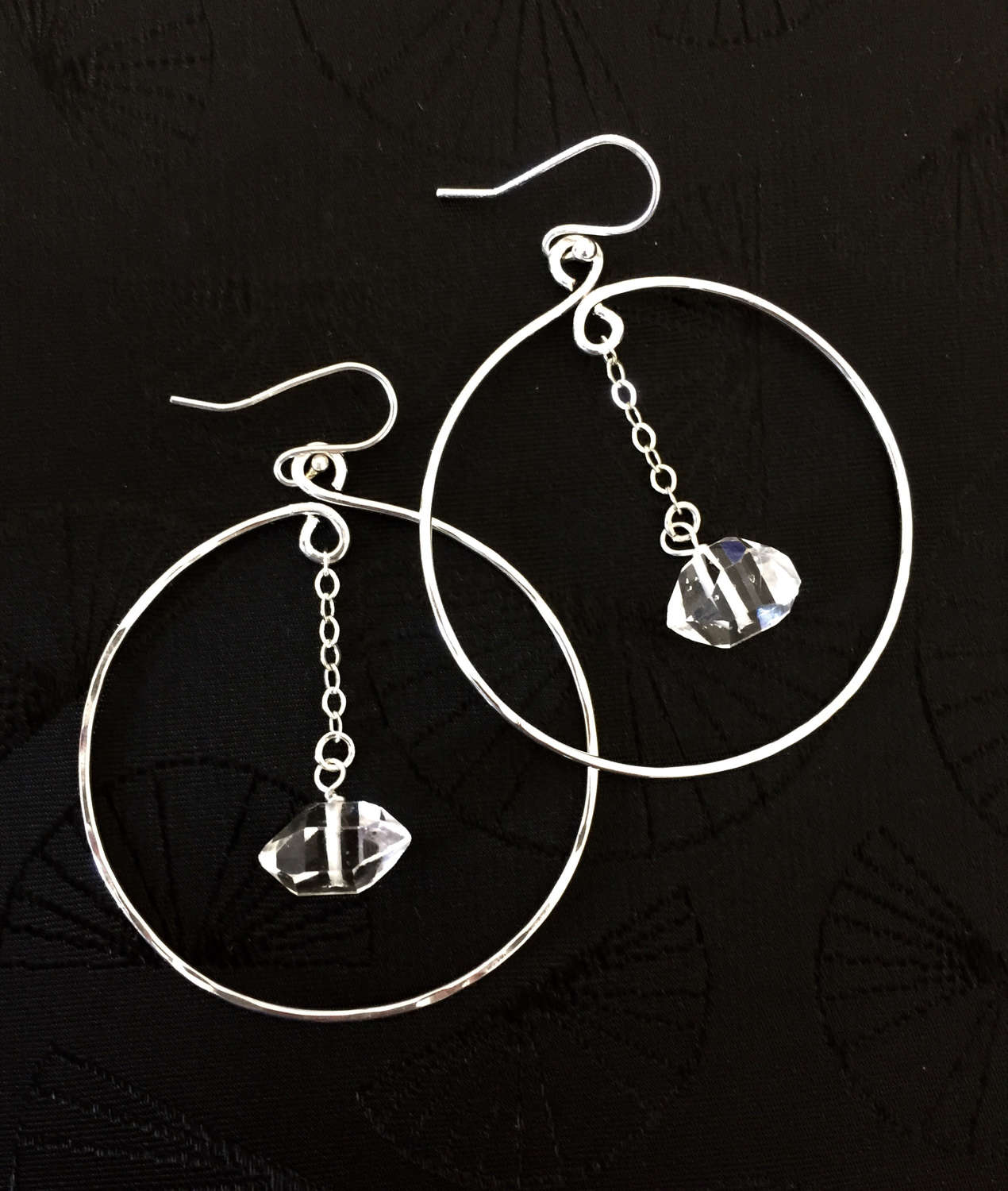 Herkimer Ohrringe, Diamant April Geburtsstein, Große Creolen Edelsteine, Natürlicher Quarz, Sterling Silber, Braut Ohrring von Linettesjewelrychest