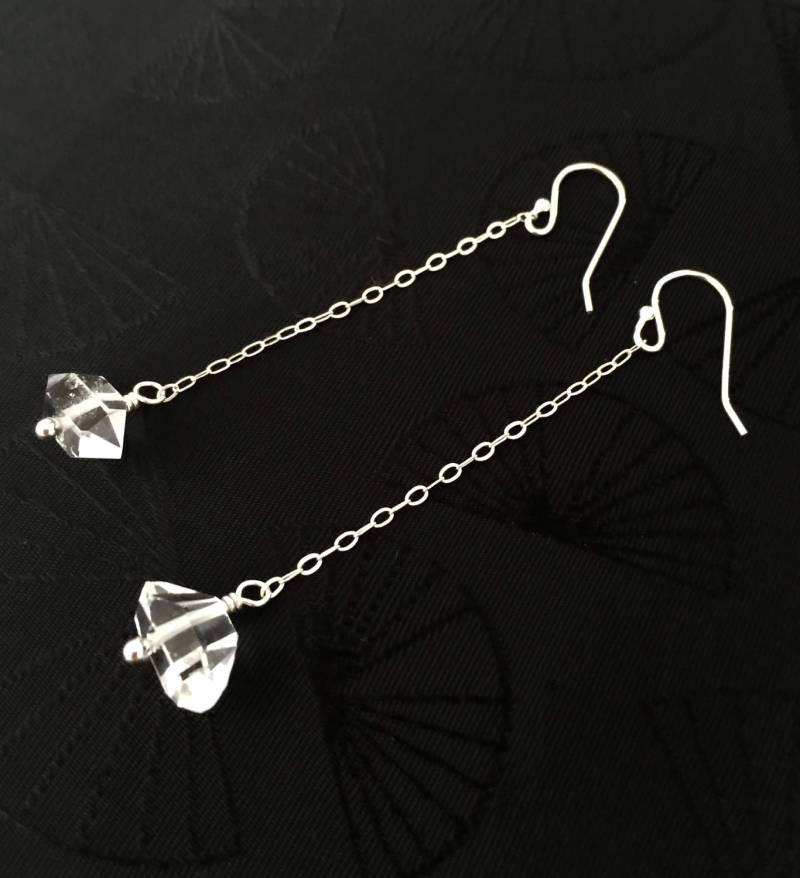 Herkimer Ohrringe, Diamant April Geburtsstein, Natürlicher Quarz, Sterling Silber, 14K Gold Fill, Braut Ohrringe von Linettesjewelrychest