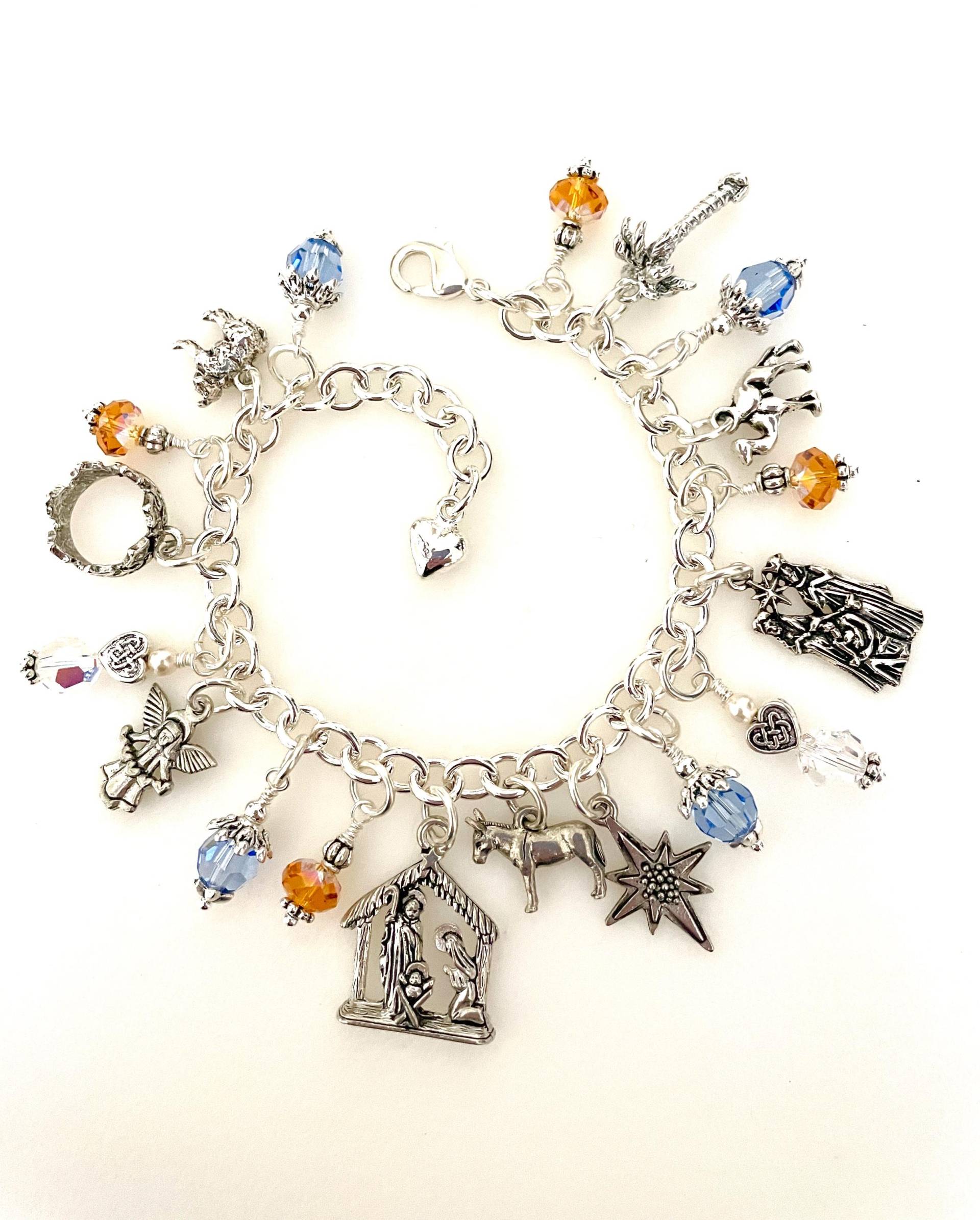 Krippe Bettelarmband, Weihnachtsgeschichte Charms, Erster Heiligabend, Zinn Swarovski Kristalle Und Perlen von Linettesjewelrychest