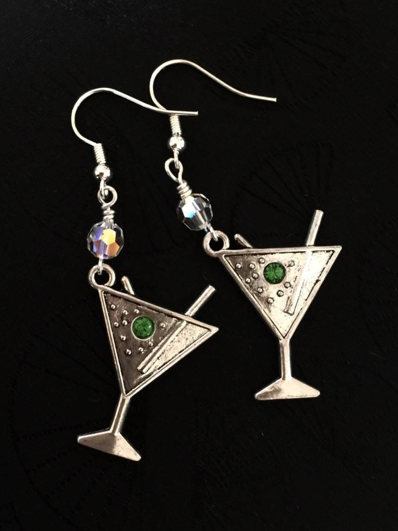 Martini Ohrringe, Swarovski Crystal Ohrhänger, Cocktail Party Lover Sterling Silber von Linettesjewelrychest