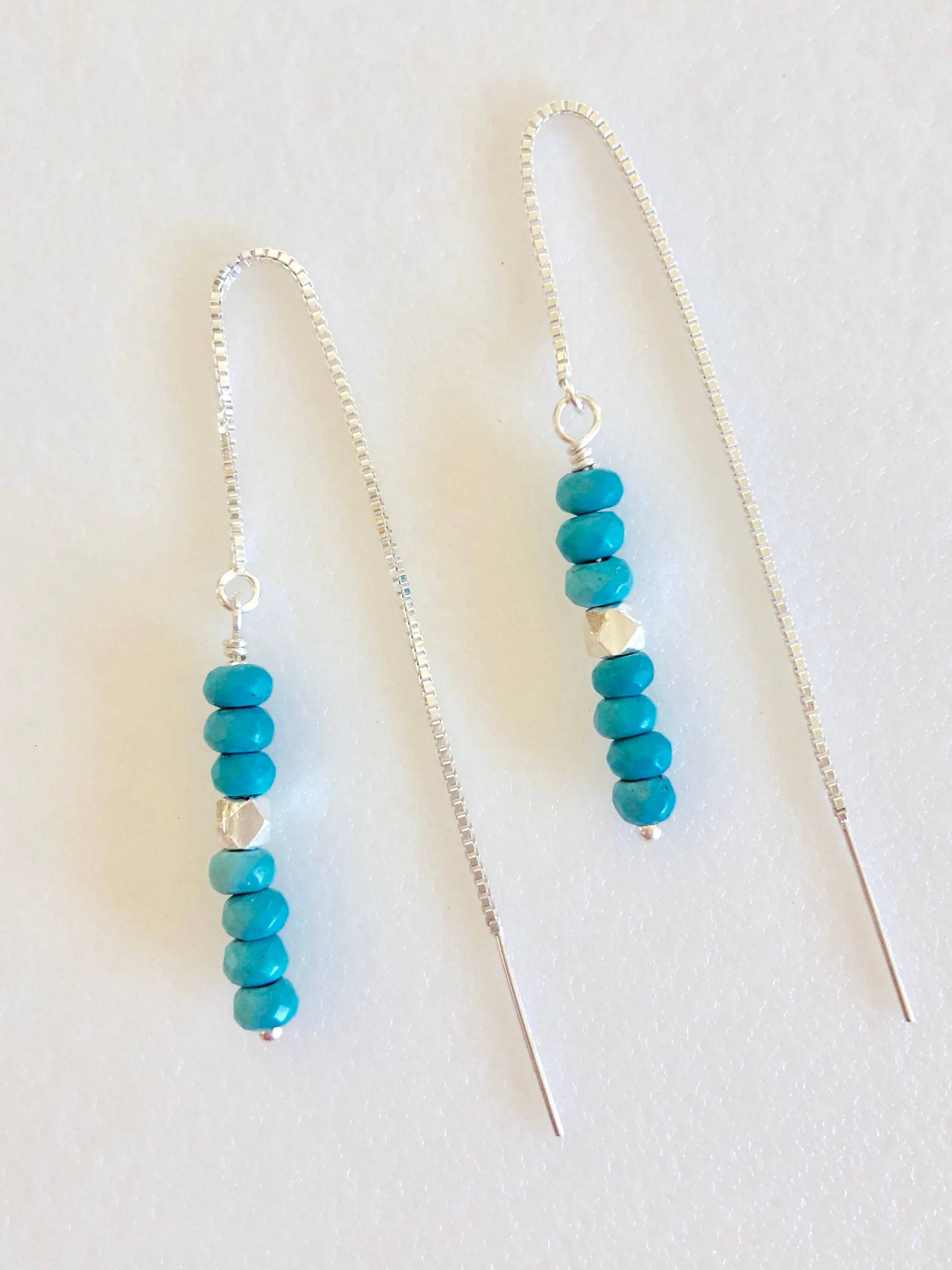 Türkis Einfädler Ohrringe, Dezember Birthstone, Natürliche Edelstein Zarte 925 Sterling Silber, Boho, Braut von Linettesjewelrychest