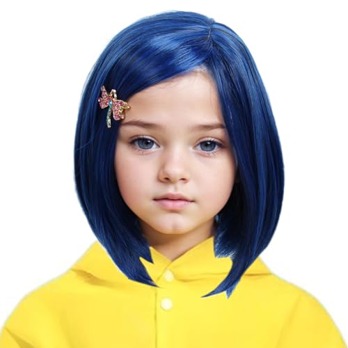 Linfairy Cosplay Dunkelblauer Bob Kurze Glatte Synthetische Perücke mit Haarnadel für Frauen Halloween Kostüm Party Cosplay Perücke (Small) von Linfairy