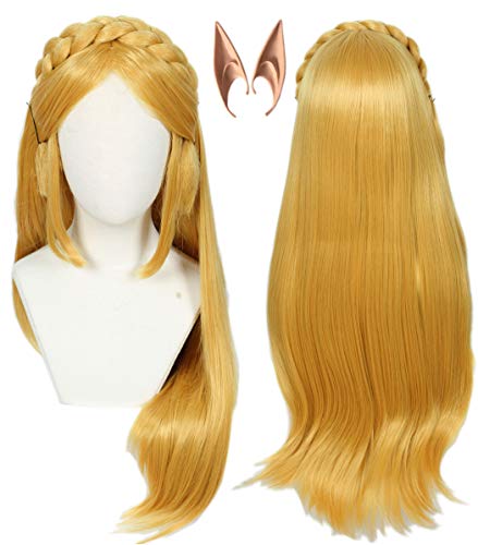 Linfairy Womens Long Blonde Perücke Halloween Cosplay -Perücken mit 2 Elfenohr von Linfairy