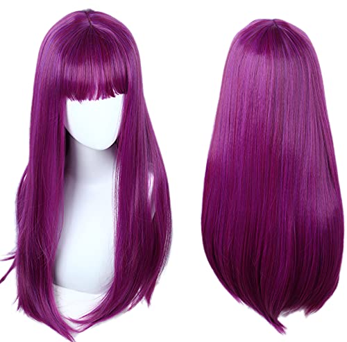 Linfairy Damen Perücke mit Pony lang glatt Violett von Linfairy