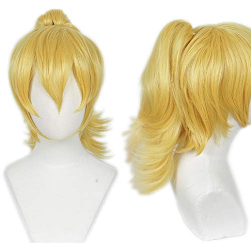 Linfairy Kurze blonde Perücke mit Pferdeschwanz, Halloween-Cosplay-Kostüm-Perücke für Frauen von Linfairy