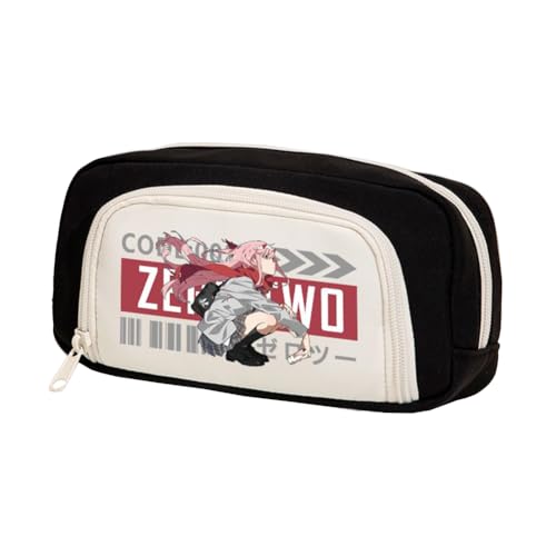 Linfemy 02 Zero Two Anime Federmäppchen, 3D-Druck, doppellagig, Schreibwaren-Box, große Kapazität, Schule, Schreibwaren, Aufbewahrung, Studenten, Schulbedarf, Schwarz 4, 20 x 10 x 5 CM, Federmäppchen von Linfemy