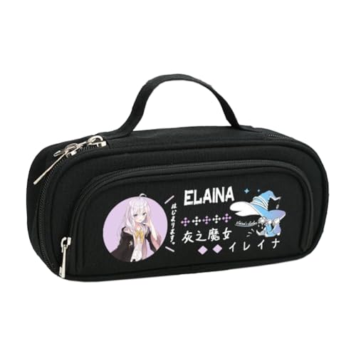 Linfemy Elaina Anime Federmäppchen, 3D-Druck, doppellagig, Elaina, Schreibwarenbox, große Kapazität, Schulbedarf, Schreibwaren, Aufbewahrung, Studenten, Schwarz 3, 21 x 9 x 6 CM, Federmäppchen von Linfemy