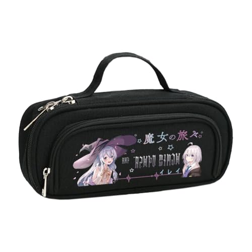 Linfemy Elaina Anime Federmäppchen, 3D-Druck, doppellagig, Elaina, Schreibwarenbox, große Kapazität, Schulbedarf, Schreibwaren, Aufbewahrung, Studenten, schwarz 1, 21 x 9 x 6 CM, Federmäppchen von Linfemy