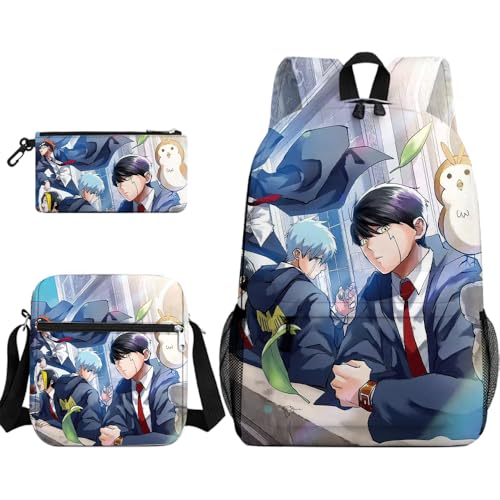 Linfemy Mash Burnedead Anime-Rucksack, Federmäppchen-Set, 3D-Druck, Umhängetasche, Schreibwaren, große Kapazität, Schulbedarf, Aufbewahrung, Studenten, 3-teilig, Typ 1, 40 / 23 / 22 CM von Linfemy