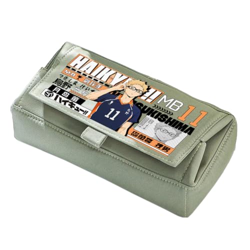Linfemy Shoyo Hinata Anime Federmäppchen 3D-Druck Kozume Kenma Schreibwarenbox Große Kapazität Schulbedarf Schreibwaren Aufbewahrung Studenten, Grün (Typ 1), 22 x 11 x 10 CM, Federmäppchen von Linfemy