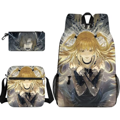 Ryuuku Rucksack / Federmäppchen-Set, leicht, Yagami L, 3D-Druck, Umhängetasche, Schreibwaren, große Kapazität, Schule, Aufbewahrung, Studenten, 3-teilig, Light Yagami (Typ 2), 40 / 23 / 22 CM von Linfemy
