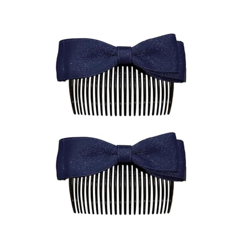 Ling & Bai 2 x französische Haarkämme mit Schleife, Kammschienen, Kunststoff, Braut-Haarnadel, Hochzeitszubehör für Frauen und Mädchen (Marineblau) von Ling & Bai