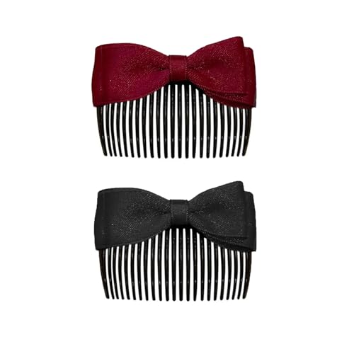 Ling & Bai 2 x französische Haarkämme mit Schleife, Kammschienen, Kunststoff, Braut-Haarnadel, Hochzeitszubehör für Frauen und Mädchen (Schwarz und Weinrot) von Ling & Bai
