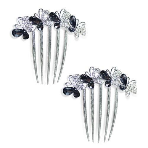 Ling & Bai Braut-Haarkamm, Strass, Schmetterling, seitlicher Kopfschmuck, Brautschmuck, Kristall-Haarnadeln, Hochzeitszubehör für Damen, Grau, 2 Stück von Ling & Bai