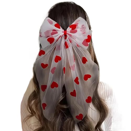 Ling & Bai Große Haarschleife Clip Schleife Knoten Clips mit langem Schwanz Obst Herz Haarnadel Rot Haarschmuck Haarspangen für Frauen Mädchen (Love) von Ling & Bai