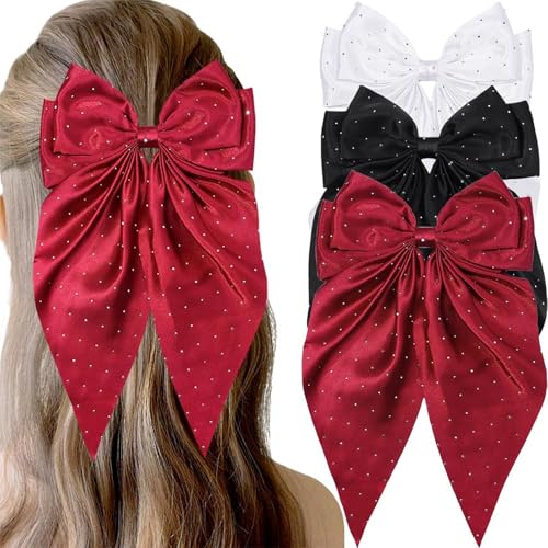 Ling & Bai Große Haarschleifen-Clips, langer Schwanz, rutschfest, Schleife, Haarnadel, Haarschmuck für Damen und Mädchen, Schwarz, Weiß, Rot, 3 Stück Ling & Bai Große Haarschleifen-Clips, langer Schwanz, rutschfest, Schleife, Haarnadel, Haarschmuck für Damen und Mädchen, Schwarz, Weiß, Rot, 3 Stück von Ling & Bai