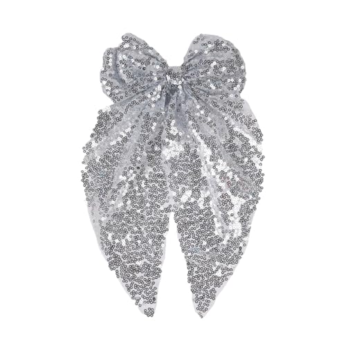 Ling & Bai Pailletten-Haarschleifen, große goldene Schleifen-Clips, silberfarbene Glitzer-Haarnadeln, Partys, funkelndes Haarstyling-Zubehör für Frauen und Mädchen (Silber) von Ling & Bai