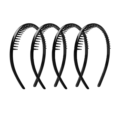 Ling & Bai Unisex-Stirnbänder, modische Zahnhaarbänder, Kunststoff, rutschfest, Sport-Kopfschmuck, Haarschmuck für Damen und Herren, Schwarz, Einheitsgröße, 4 Stück von Ling & Bai