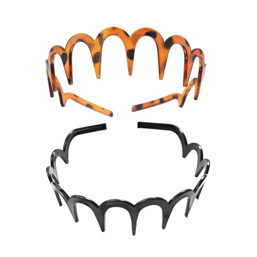 Ling & Bai Zickzack-Stirnbänder, U-Form, modisches Zahn-Stirnband, rutschfest, Haarschmuck für Damen und Mädchen (Schwarz + Bernstein, Einheitsgröße), 2 Stück von Ling & Bai