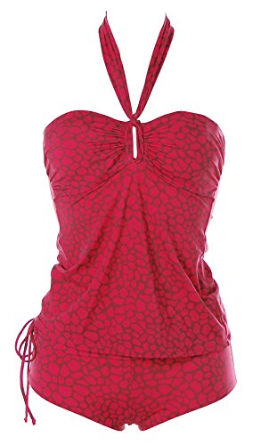 LingaDore Damen Neckholder Bandeau Tankini Panty Wild Life Print Rot 38 Cup E von LingaDore