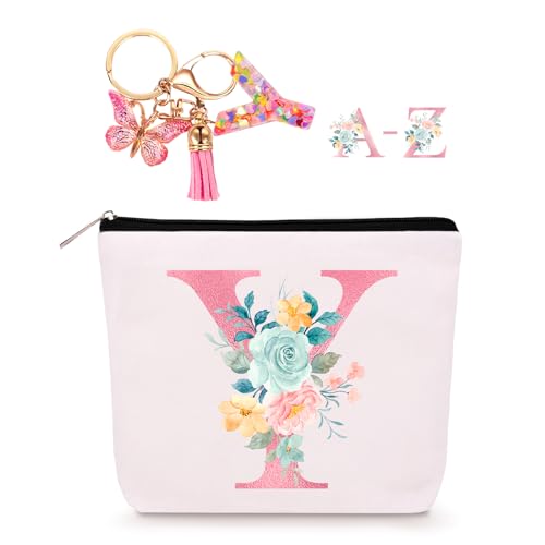 Personalisierte Make-up-Tasche mit Initialen-Schlüsselanhänger, individuelle Reise-Make-up-Tasche, Geburtstagsgeschenk für Frauen, Mädchen, Brautjungfer, Teenager, Lehrer, Monogramm, kleine von Lingdeer