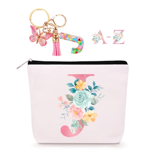 Personalisierte Make-up-Tasche mit Initialen-Schlüsselanhänger, individuelle Reise-Make-up-Tasche, Geburtstagsgeschenke für Frauen, Mädchen, Brautjungfer, Teenager, Lehrer, Monogramm, kleine von Lingdeer