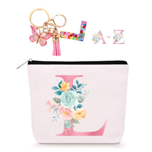 Personalisierte Make-up-Tasche mit Initialen-Schlüsselanhänger, individuelle Reise-Make-up-Tasche, Geburtstagsgeschenke für Frauen, Mädchen, Brautjungfer, Teenager, Lehrer, Monogramm, kleine von Lingdeer