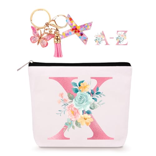 Personalisierte Make-up-Tasche mit Initialen-Schlüsselanhänger, individuelle Reise-Make-up-Tasche, Geburtstagsgeschenke für Frauen, Mädchen, Brautjungfer, Teenager, Lehrer, Monogramm, kleine von Lingdeer