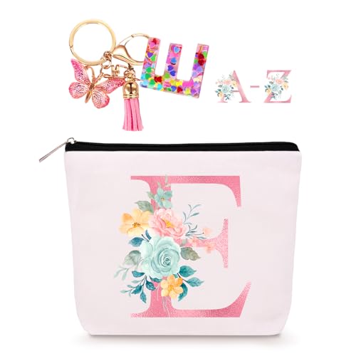 Personalisierte Make-up-Tasche mit Initialen-Schlüsselanhänger, individuelle Reise-Make-up-Tasche, Geburtstagsgeschenk für Frauen, Mädchen, Brautjungfer, Teenager, Lehrer, Monogramm, kleine von Lingdeer