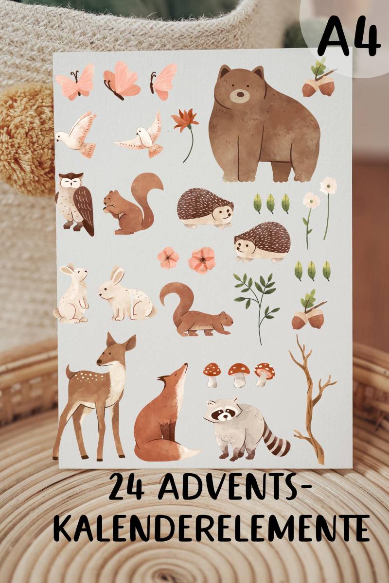 Adventskalender 24 Teile Bügelbilder Waldtiere Diy Herbst Aufbügler Patch von Lingerei