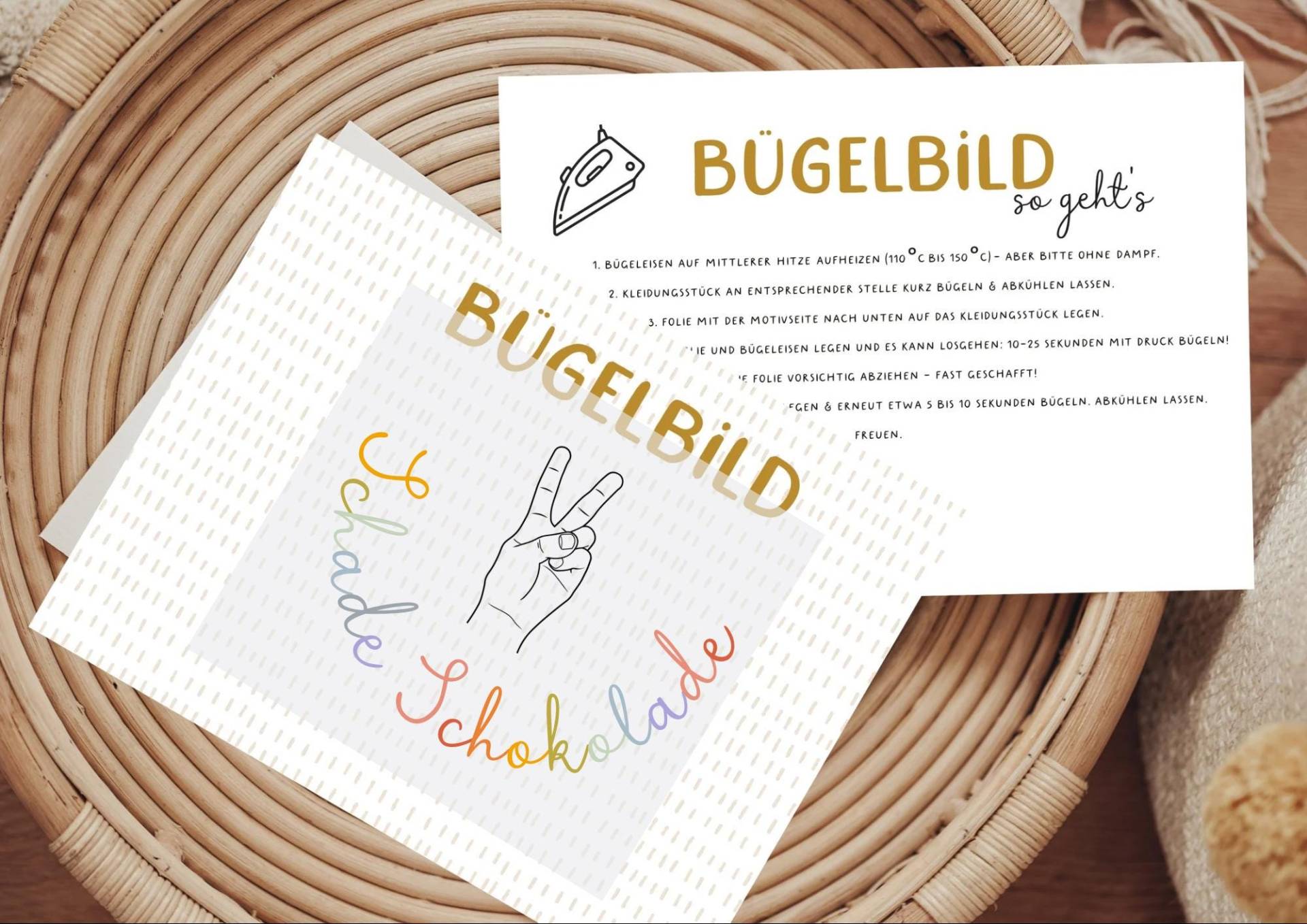 Bügelbild „Schade Schokolade" Peace Regenbogen Aufbügler Patch von Lingerei