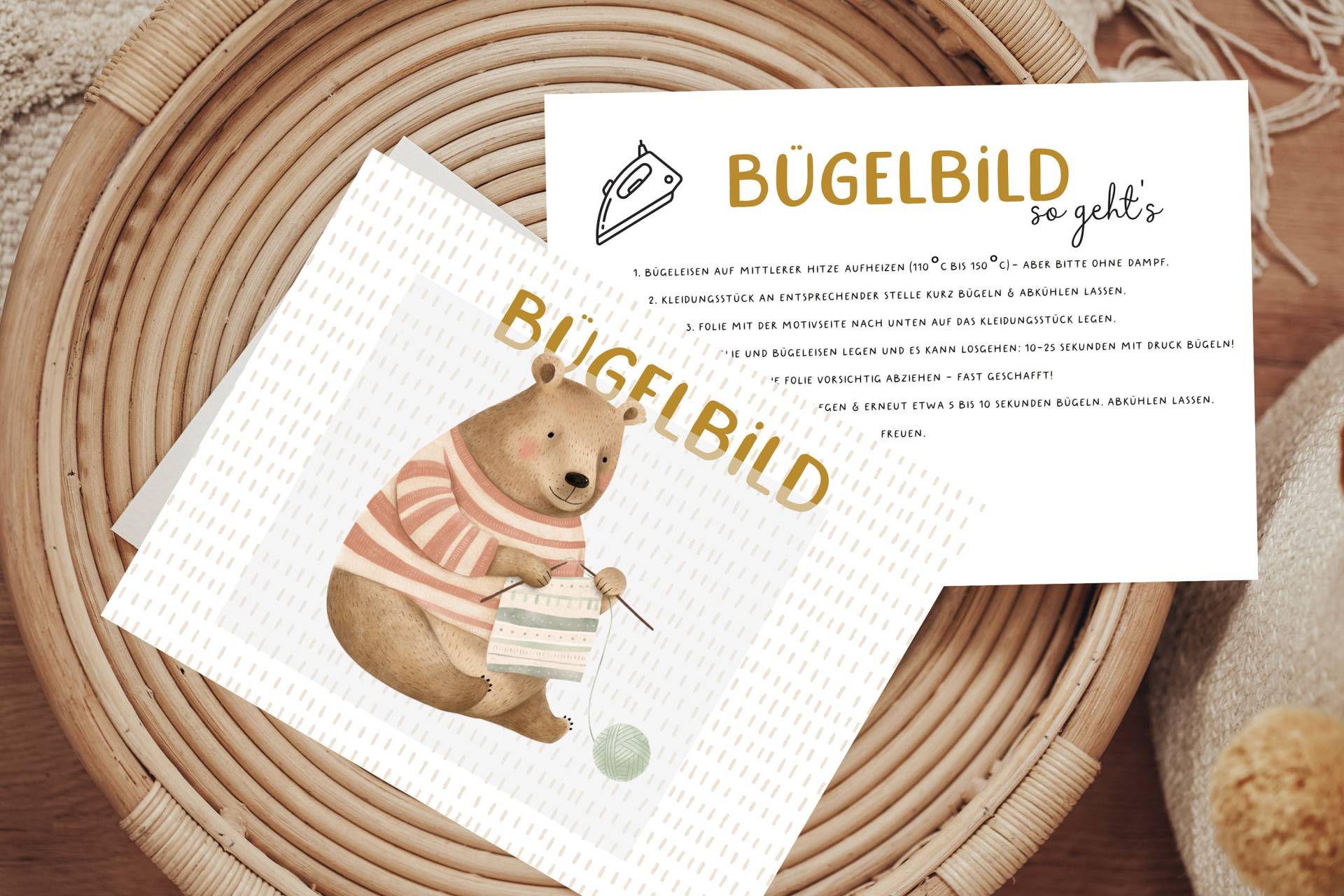 Bügelbild Bär Stricken Winterbär Tier Patch Iron On von Lingerei