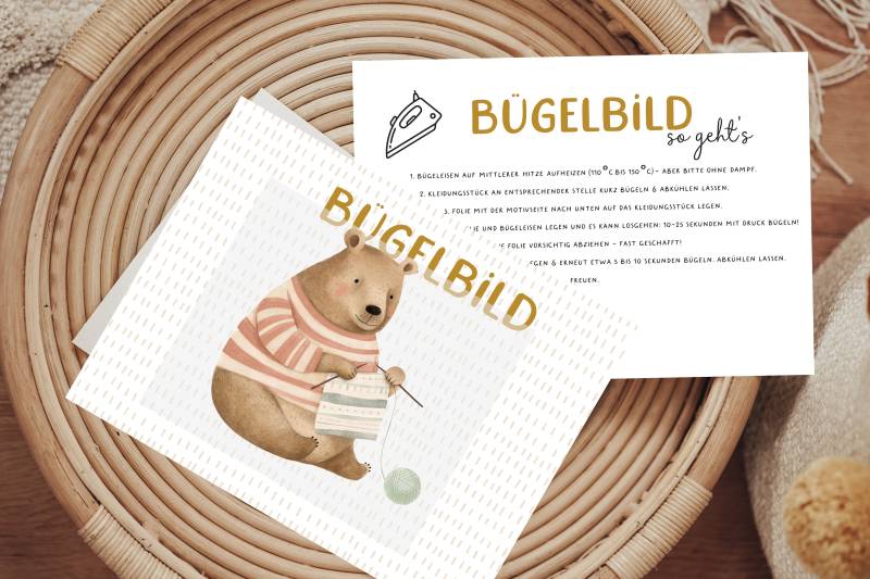 Bügelbild Bär Stricken Winterbär Tier Patch Iron On von Lingerei