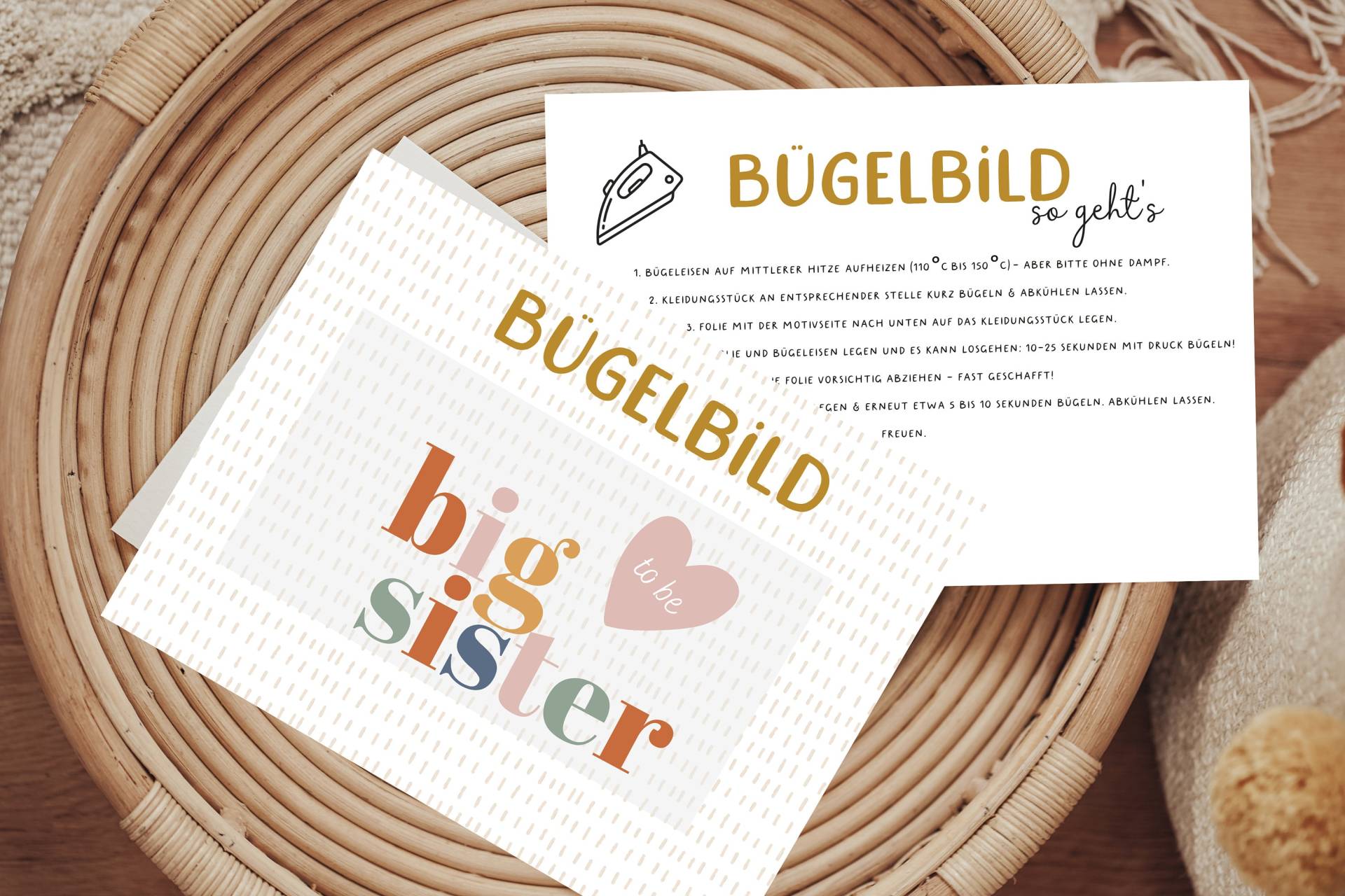 Bügelbild Big Sister Mini Geschwister Schwangerschaft Aufbügler Patch von Lingerei