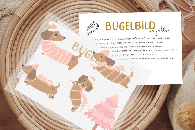 Bügelbild Dackel Hund Advent Weihnachten Adventskalender Aufbügler Patch von Lingerei